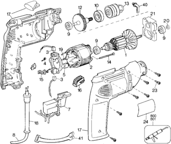Default Diagram and Parts List for 1162-36 Type 1 Black and Decker Boring Machine